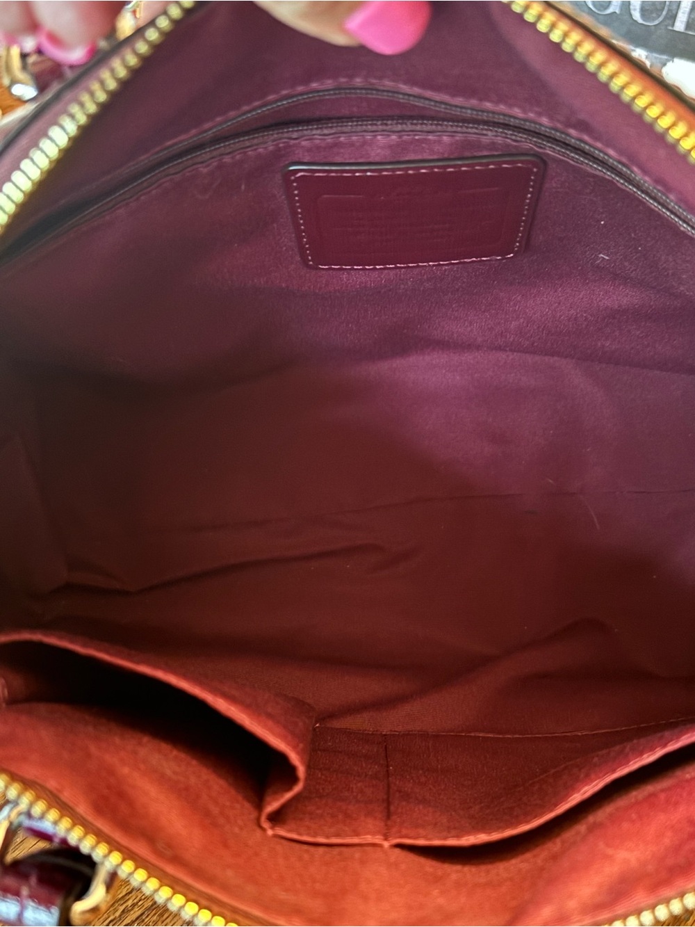 Coach Peyton Nancy Satchel F31403 Burgundy Oxblood Patent Crossgrain Leather EUC - Picture 9 of 12